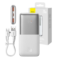 Baseus Power bank Bipow 10000mAh, 2xUSB, USB-C, 20W (fehér)