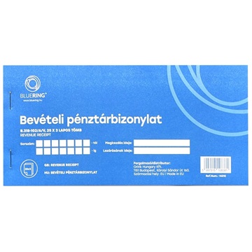 Bevételi pénztárbizonylat 25x3 B.318-102/A/V Bluering