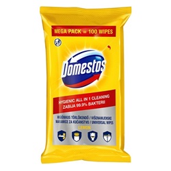 Fertőtlenítő törlőkendő DOMESTOS Lemon 100db