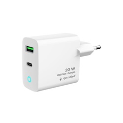 Gembird 2 portos 20 W-os USB gyorstöltő, LED, fehér