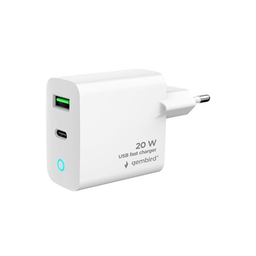 Gembird 2 portos 20 W-os USB gyorstöltő, LED, fehér