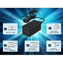 Gembird 4 portos 65 W-os GaN USB PowerDelivery gyorstöltő, fekete