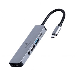 Gembird USB Type-C 5 az 1-ben többportos adapter (elosztó + HDMI + kábel + sztereó hang) (A-CM-COMBO5-02)