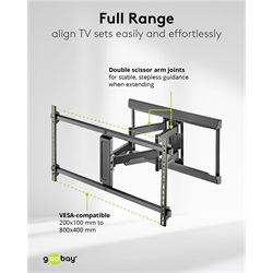 Goobay Pro Fullmotion forgatható-dönthető fali konzol (XL) 43"-90"-ig, fekete