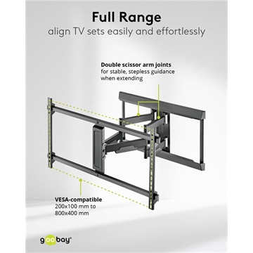 Goobay Pro Fullmotion forgatható-dönthető fali konzol (XL) 43"-90"-ig, fekete