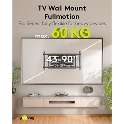 Goobay Pro Fullmotion forgatható-dönthető fali konzol (XL) 43"-90"-ig, fekete