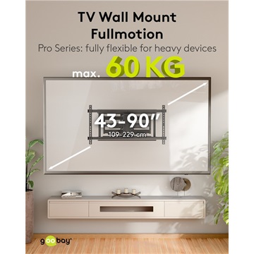Goobay Pro Fullmotion forgatható-dönthető fali konzol (XL) 43"-90"-ig, fekete