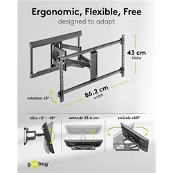 Goobay Pro Fullmotion forgatható-dönthető fali konzol (XL) 43"-90"-ig, fekete