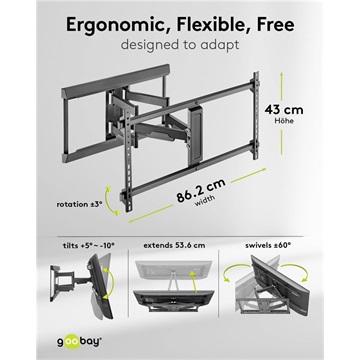 Goobay Pro Fullmotion forgatható-dönthető fali konzol (XL) 43"-90"-ig, fekete