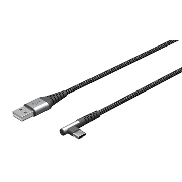 Goobay USB-A - USB-C adat- és töltőkábel, 90°-ben hajlított csatlakozóval, asztroszürke-ezüst, 1 m