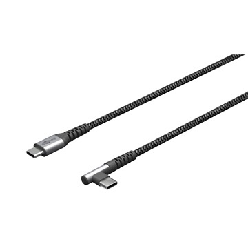 Goobay USB-C - USB-C adat- és töltőkábel, 90°-ben hajlított csatlakozóval, asztroszürke-ezüst, 1 m