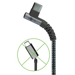 Goobay USB-C - USB-C adat- és töltőkábel, 90°-ben hajlított csatlakozóval, asztroszürke-ezüst, 1 m