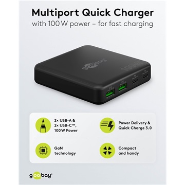 Goobay USB-C™ PD GaN többportos asztali töltő (100 W), fekete