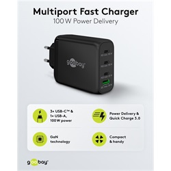 Goobay USB-C™ PD GaN többportos gyorstöltő (100 W), fekete