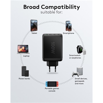 Goobay USB-C™ PD GaN többportos gyorstöltő (100 W), fekete