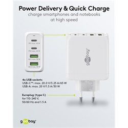 Goobay USB-C™ PD GaN többportos gyorstöltő (65 W), fehér