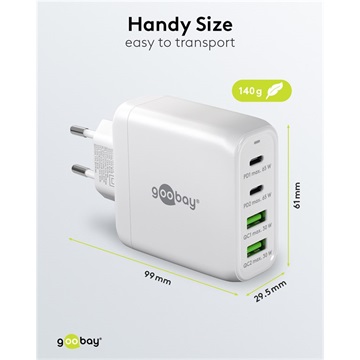 Goobay USB-C™ PD GaN többportos gyorstöltő (65 W), fehér
