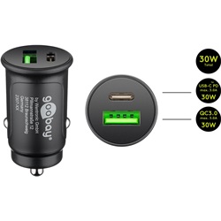Goobay autós gyorstöltő 30W USB-A/USB-C, fekete