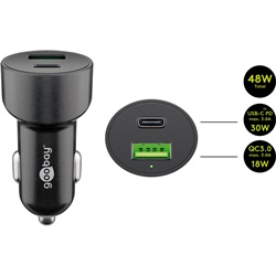 Goobay autós gyorstöltő 48W USB-A/USB-C, fekete