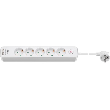 Goobay hálózati elosztó 5 aljazat +2 USB,  kapcsolóval
