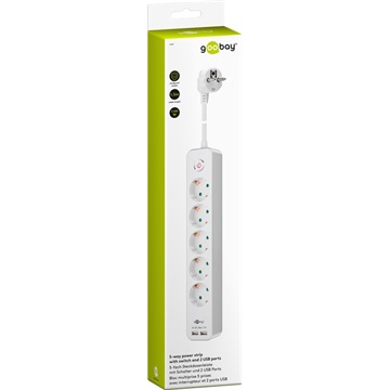 Goobay hálózati elosztó 5 aljazat +2 USB,  kapcsolóval