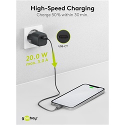 Goobay nano hálózati gyorstöltő 20W USB-C, fekete