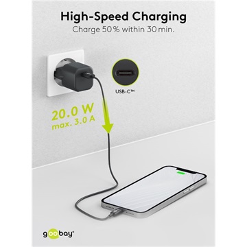 Goobay nano hálózati gyorstöltő 20W USB-C, fekete