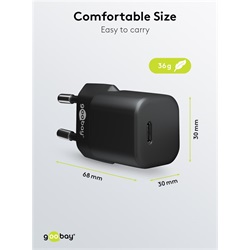 Goobay nano hálózati gyorstöltő 20W USB-C, fekete