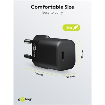 Goobay nano hálózati gyorstöltő 20W USB-C, fekete