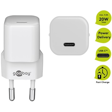 Goobay nano hálózati gyorstöltő 20w USB-C, fehér 59358