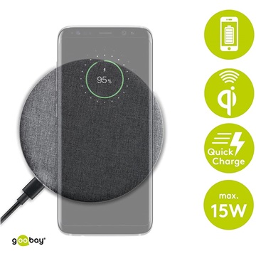 Goobay vezeték nélküli gyorstöltő 15W, USB-C csatlakozás, szürke