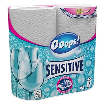 Háztartási kéztörlő tekercses OOOPS! Sensitive 2 rétegű 2 tekercses