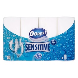 Háztartási kéztörlő tekercses OOOPS! Sensitive 2 rétegű 4 tekercses