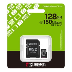 Memóriakártya Micro SDXC 128GB Kingston Canvas Select Plus Gen3 Class 10 UHS-1 A1 V10 + Adaprer
