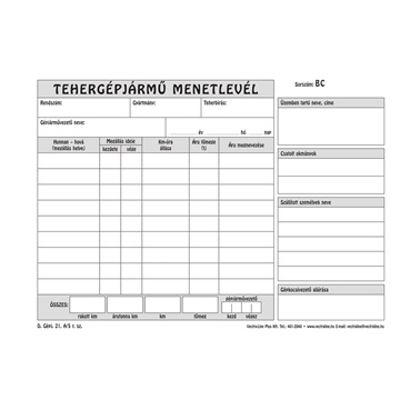 Nyomtatvány menetlevél teherautó 100 lapos A5 D.Gépj. 21/5 (VL)