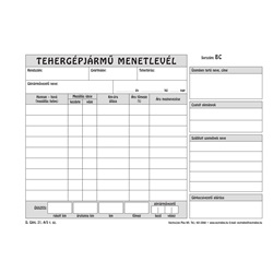 Nyomtatvány menetlevél teherautó 100 lapos A5 D.Gépj. 21/5 (VL)