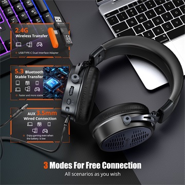 Meetion BTH013 Vezetékes+2,4G+Bluetooth gamer fejhallgató (fekete)