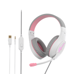 Meetion MT-HP021 gamer fejhallgató White/Pink 3,5 mm Jack+USB