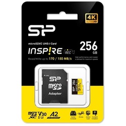 Memóriakártya Micro SDXC 256GB Silicon Power Inspire + Adapter UHS-IU3 A2 V30 4K TLC