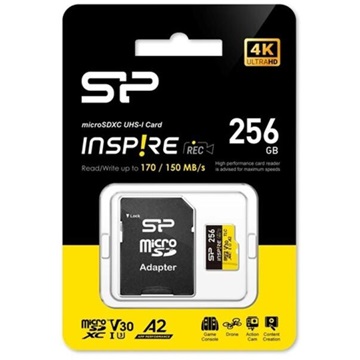 Memóriakártya Micro SDXC 256GB Silicon Power Inspire + Adapter UHS-IU3 A2 V30 4K TLC