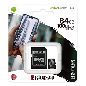 Memóriakártya Micro SDHC 64GB Kingston + SD adapter (UHS-1) Canvas Select Plus (H)