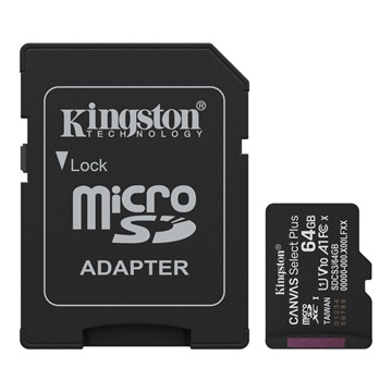 Memóriakártya Micro SDXC 64GB Kingston Canvas Select Plus Gen3 Class 10 UHS-1 A1 V10 + Adaprer