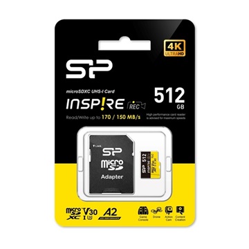 Memóriakártya Micro SDXC 512GB Silicon Power Inspire + Adapter UHS-IU3 A2 V30 4K TLC