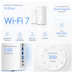 TP-LINK DECO BE85 (2-PACK) Wireless Mesh Networking system BE19000 Wi-Fi 7