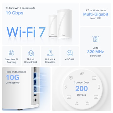 TP-LINK DECO BE85 (2-PACK) Wireless Mesh Networking system BE19000 Wi-Fi 7