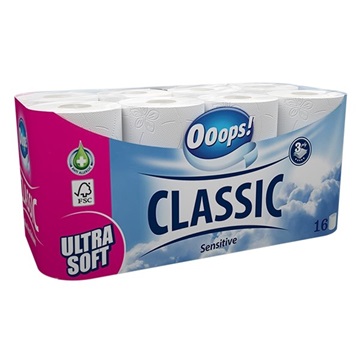 Toalettpapír OOOPS! Classic Sensitive 3 rétegű 16 tekercs/csomag