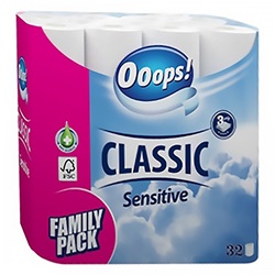 Toalettpapír OOOPS! Classic Sensitive 3 rétegű 32 tekercs/csomag