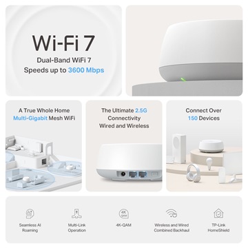 Tp-Link DECO BE25 (2-PACK) Wireless Mesh Networking system BE3600 Wi-Fi 7