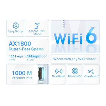 Tp-Link RE600X AX1800 Wi-Fi 6 Range Extender White