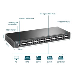 Tp-Link TL-SG3452X Omada 48-Port Gigabit L2+ menedzselhető switch, 4×10 Gbps SFP+ slot